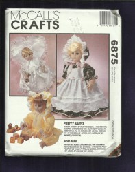 6875 BUTTERICK 12'' TO 22'' DOLLS PRETTY DRESSES, BONNETS, NITIE PATTERN